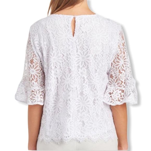 Nanette Lepore Cream Lace Flounce Statement Sleeve Blouse NWT size Small - Picture 3 of 11